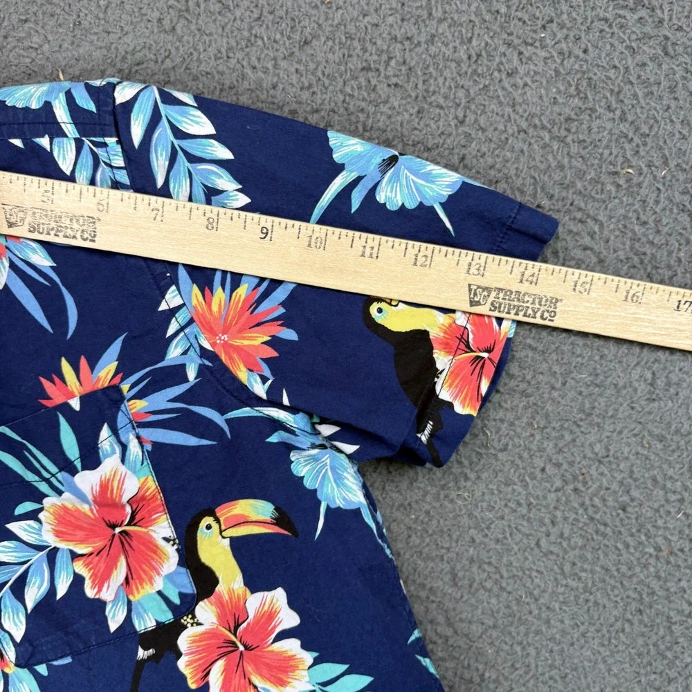 The Childrens Place Boys Blue Tropical Parrot Toucan Floral Button Down Shirt 16